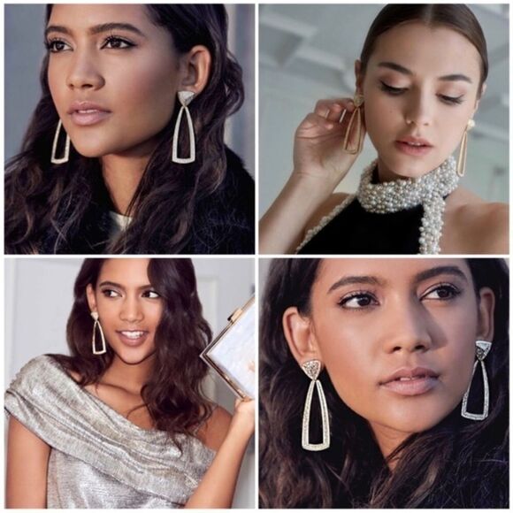 House of Harlow 1960 Mesa Door Knocker Gold Tone & Rhinestone Earrings - Picture 2 of 14